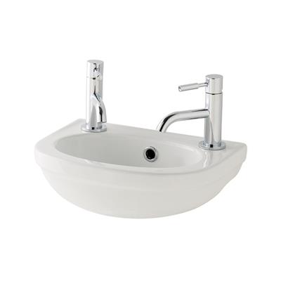 Dura 45cm x 28cm 2 Tap Hole Ceramic Cloakroom Basin with Overflow & Fixings - White