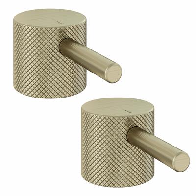 (Pair) Meriden Full Knurling Tap Handles for Bath Filler and Bath Shower Mixer Taps Brushed Brass