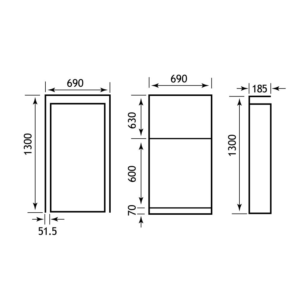 Oslo 69cm(W) x 187cm(D) WC Unit - White