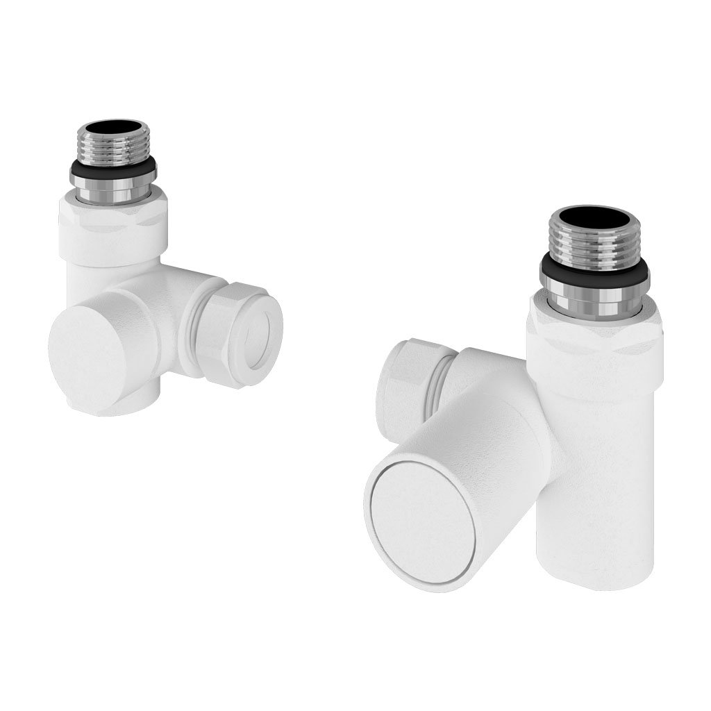 Corner Manual Dual Fuel Radiator Valves (pair) Matt White