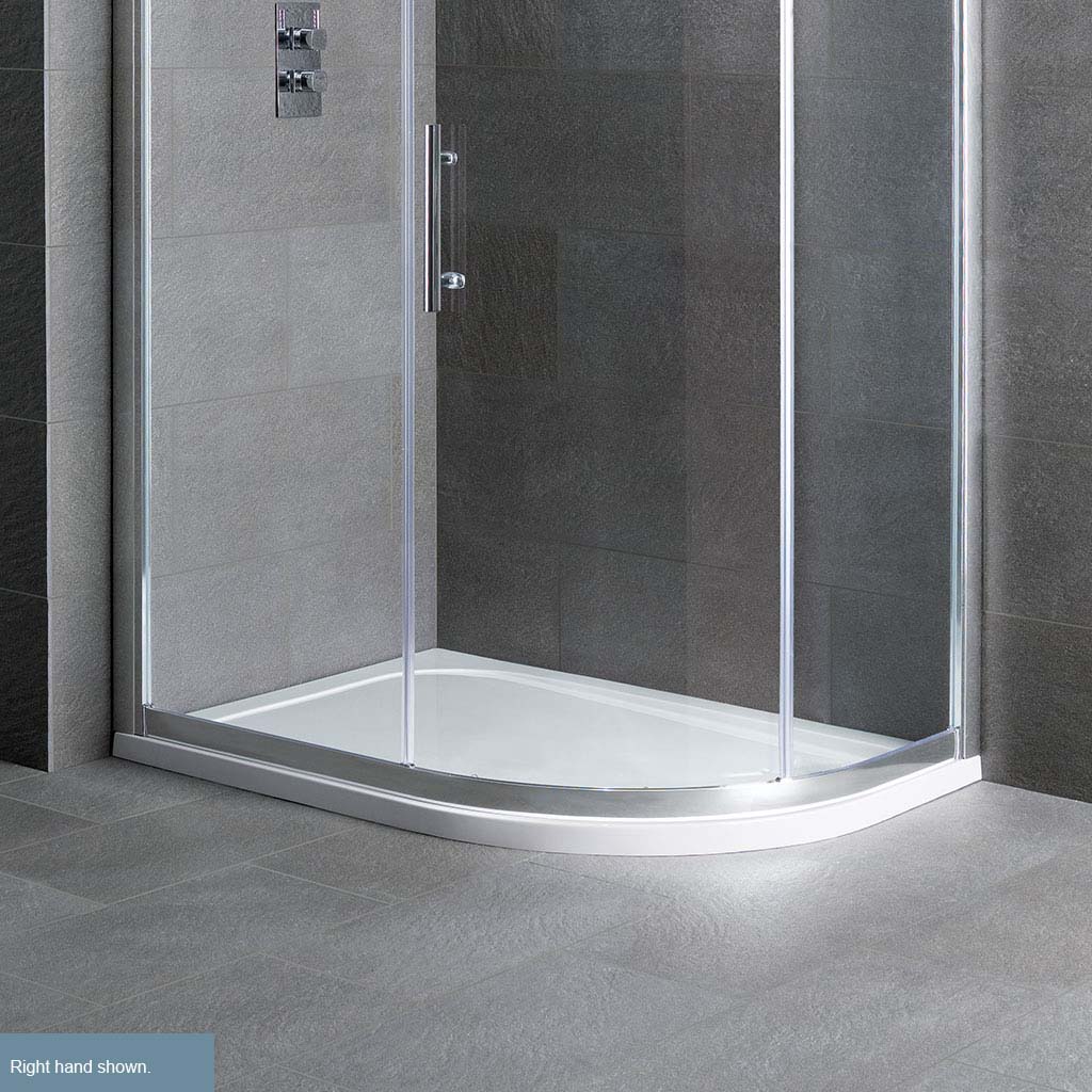 Volente Plan D Right Hand (RH) ABS 1000mm x 800mm Offset Quadrant Stone Resin Shower Tray - White