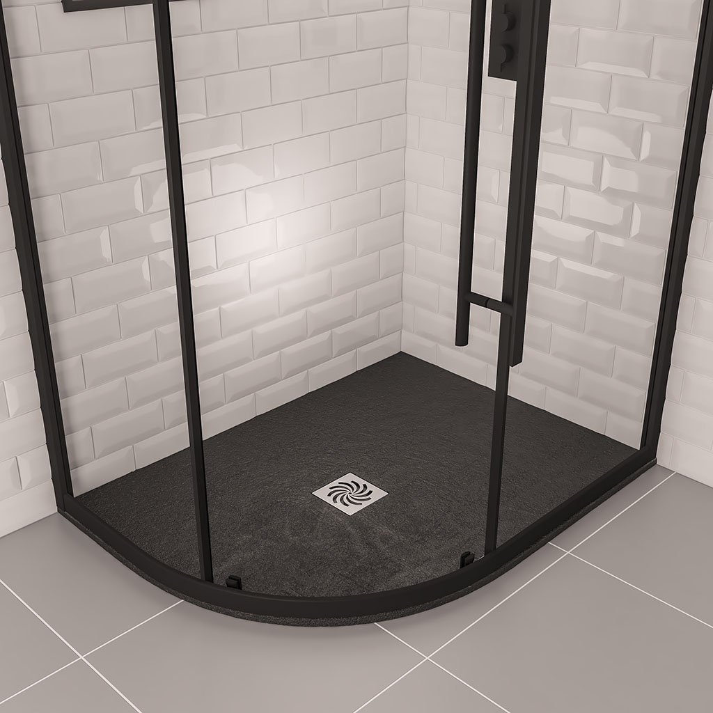  Crossland  1200 x 900mm Left Hand (LH) Offset Quad Shower Tray with Slate Finish - Black