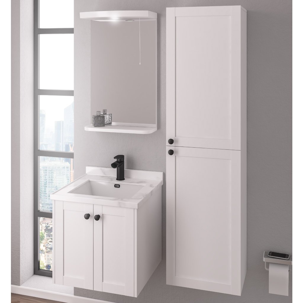 Hardwick 50CM 2 Door Square Wall Hung Basin Vanity Unit - Matt White