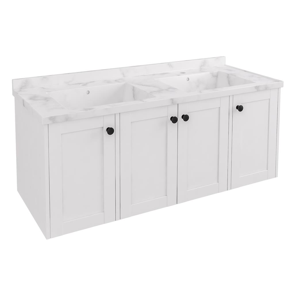 Hardwick 120CM 4 Door Square Double Bowl Wall Hung Basin Vanity Unit - White