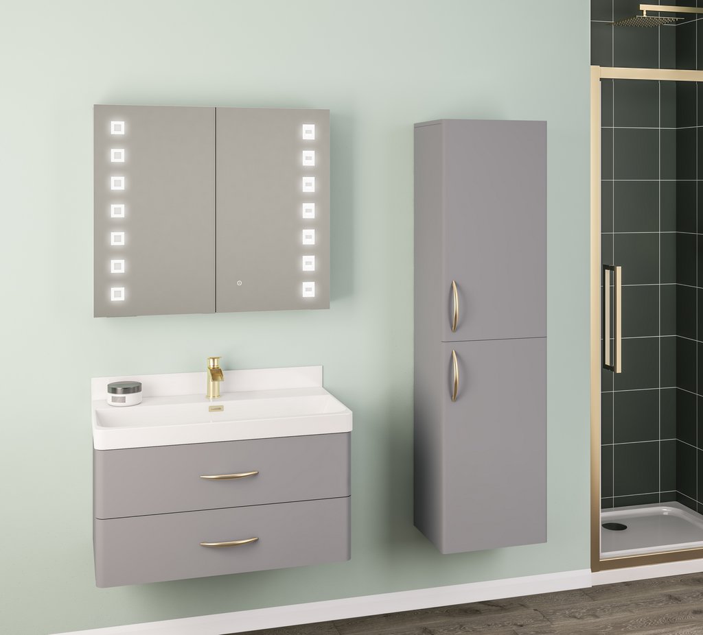 Cavone Tall Wall Hung Unit, 2 door - Matt Grey