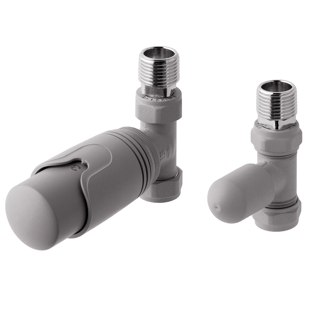 15mm Straight TRV and Lockshield Valve Matt Grey