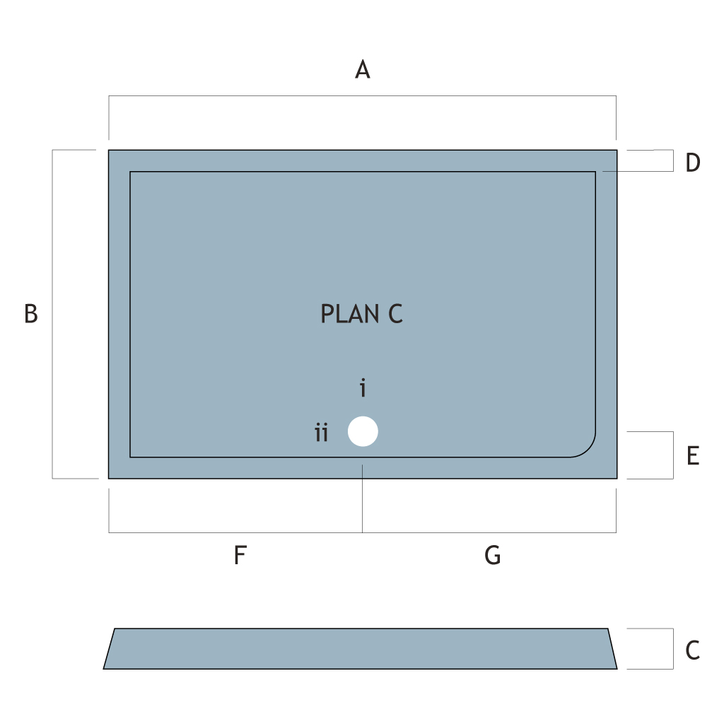 Vantage Plan C 1500mm x 700mm Rectangular Shower Tray - White