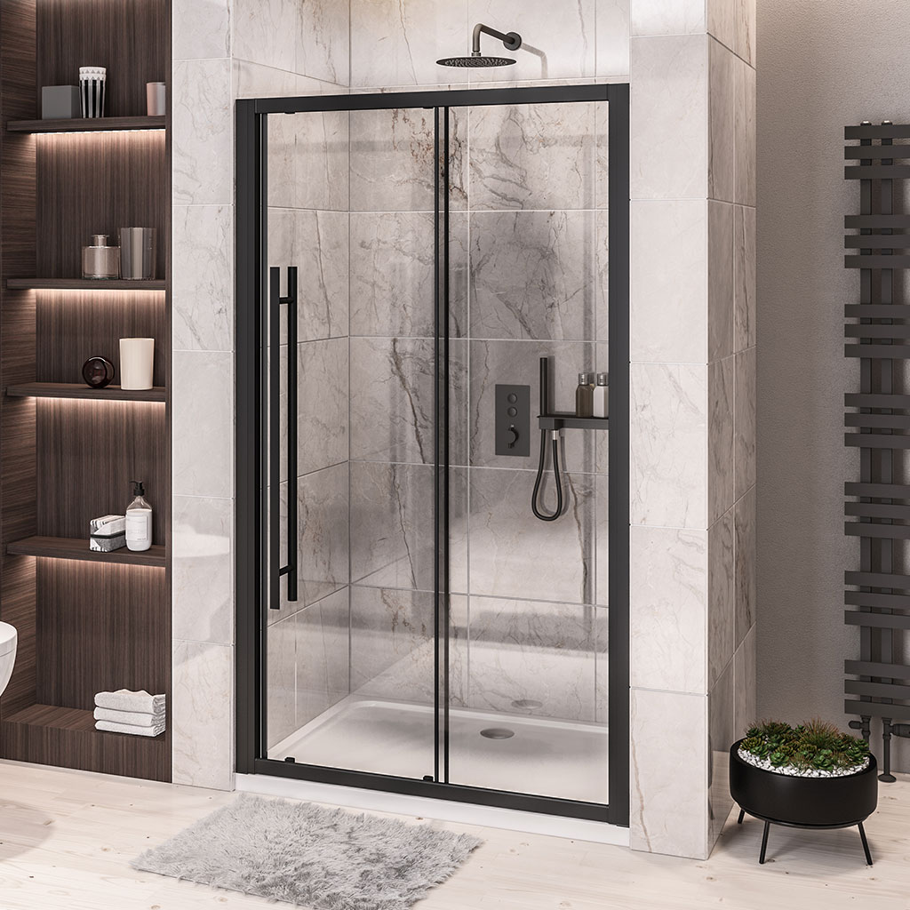 Vantage 2000 Easy Clean 2000mm x 1200mm Slider Shower Door - Matt Black