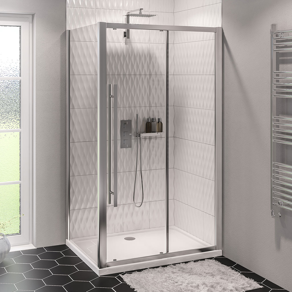 Vantage 2000 Easy Clean 2000mm x 1600mm Slider Shower Door - Chrome