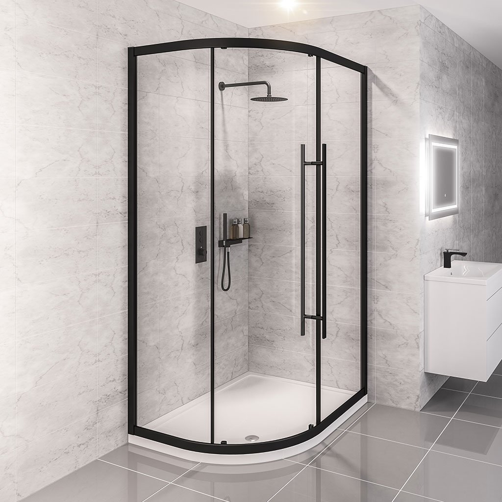 Vantage 2000 6mm Easy Clean 1000x760mm Offset Quadrant Shower Enclosure - Matt Black