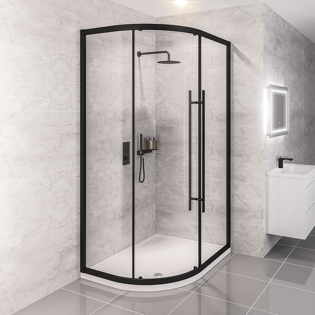 Vantage 2000 6mm Easy Clean 1100x900mm Offset Quadrant Shower Enclosure - Matt Black