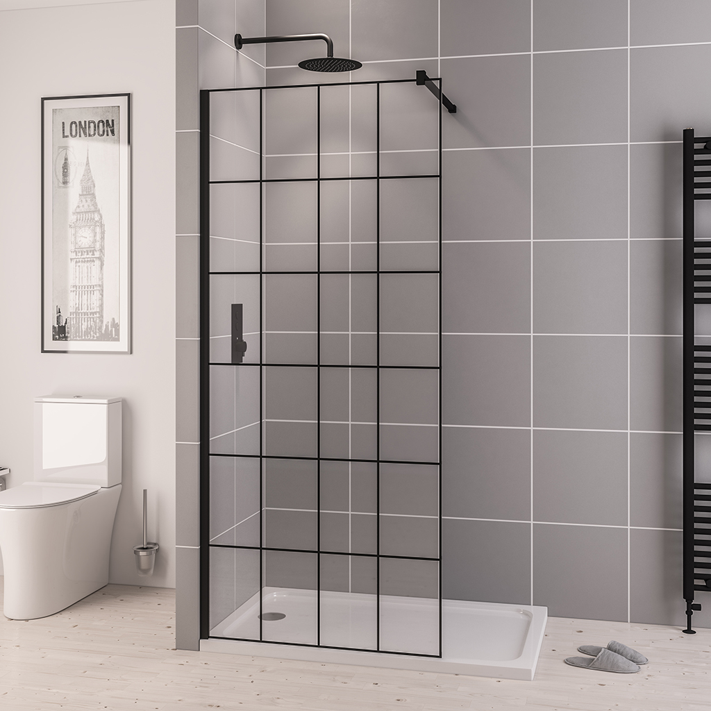 Vantage 2000 8mm Easy Clean 2000mm x 700mm Framed Walk-In Shower Panel - Matt Black