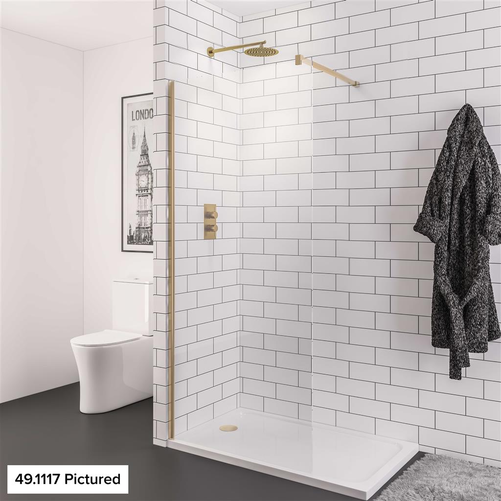 Vantage 2000 8mm Easy Clean 2000mm x 300mm Walk-In Shower Panel - Brushed Brass