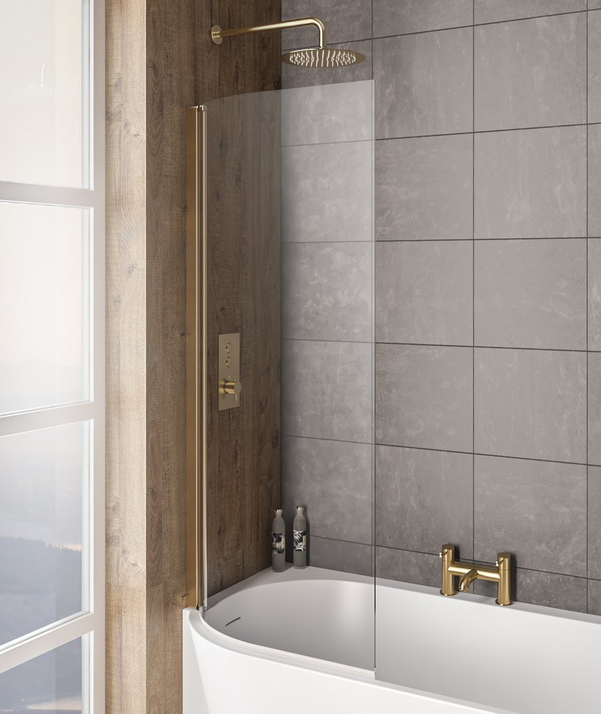 Bray 6mm 1400 x 730mm Left Hand Bath Screen - Brushed Brass 