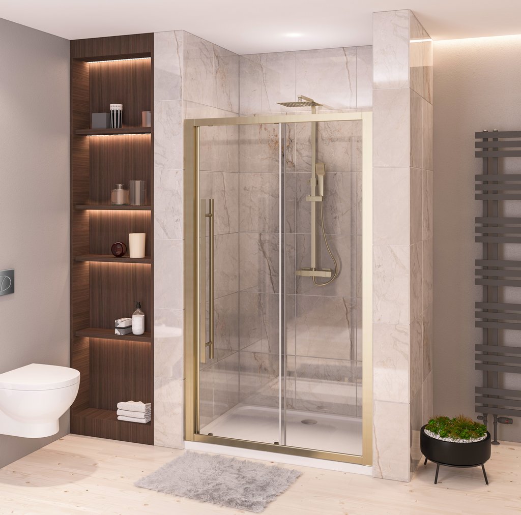 Vantage 2000 Easy Clean 2000x1300mm Slider Shower Door -  Brushed Brass 