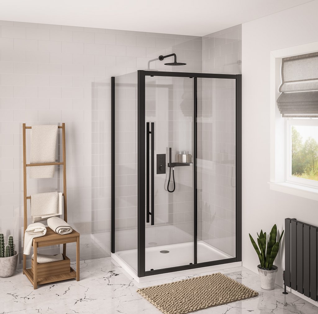 Vantage 2000 Easy Clean 2000x1500mm Slider Shower Door - Matt Black