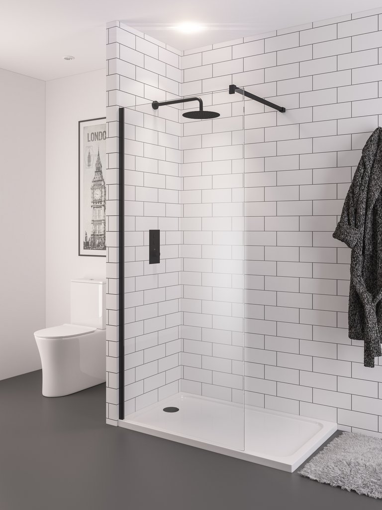 Vantage 2000 Easy Clean 2000x1300mm Walk-In Shower Panel - Matt black