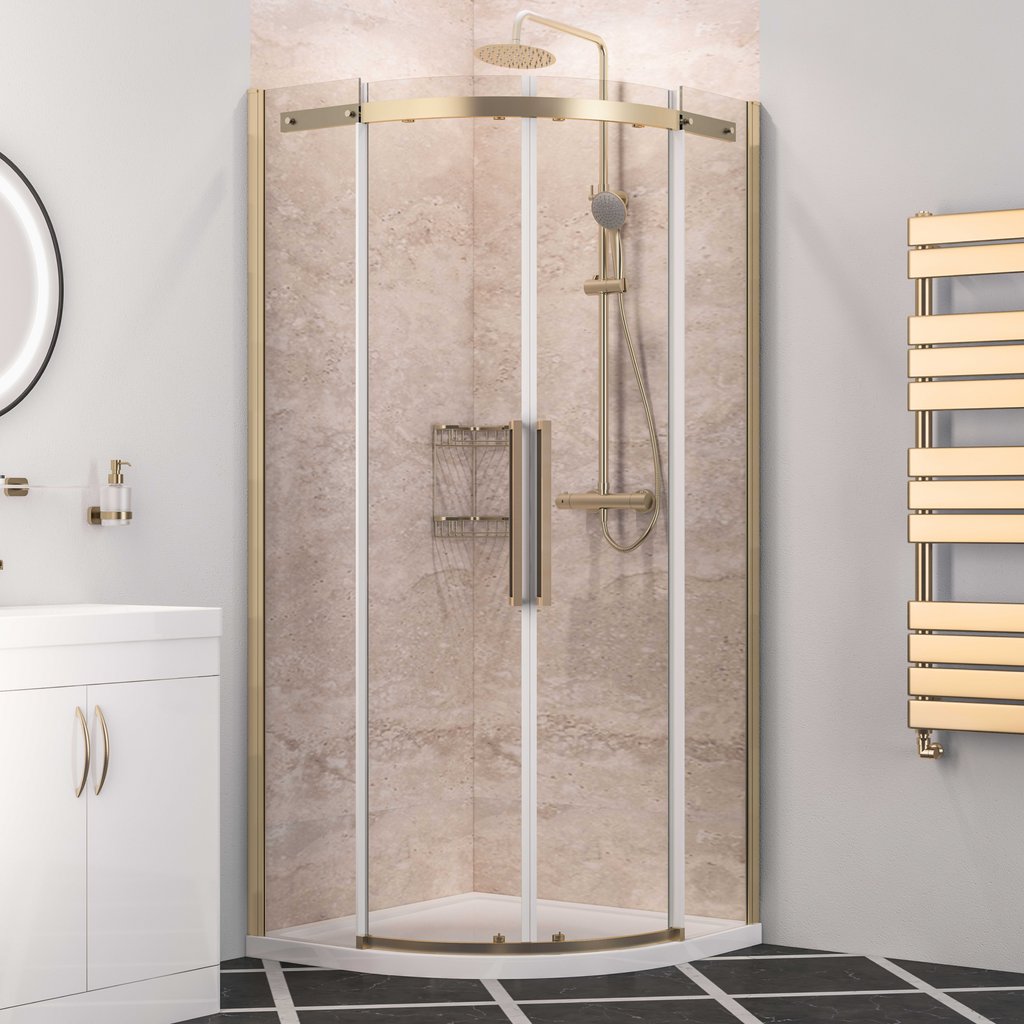 Corniche 2000 800x800mm Quadrant Shower Enclosure - Brushed Brass