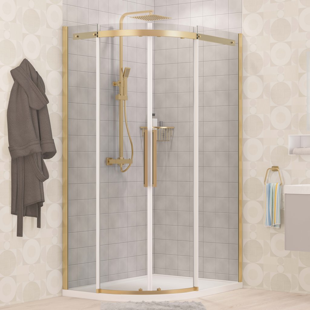 Corniche 2000 1200x800mm Left Hand Offset Quadrant Shower Enclosure - Brushed Brass