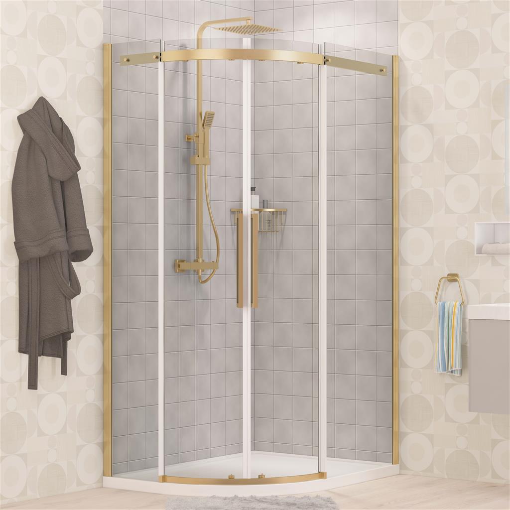 Corniche 2000 1100x800mm Right Hand Offset Quadrant Shower Enclosure - Brushed Brass