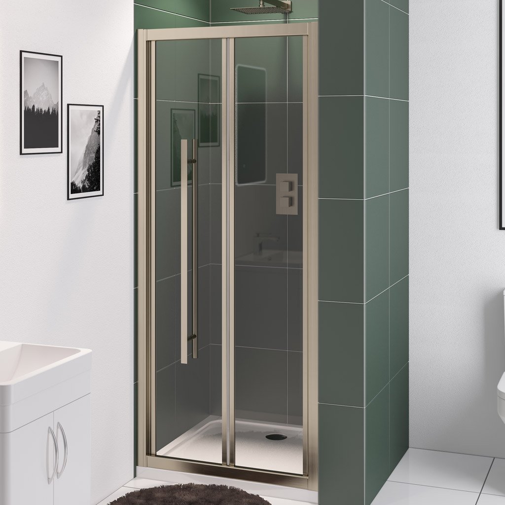 Vantage 2000 6mm Easy Clean 2000mm x 1000mm Bi-Fold Shower Door - Brushed Brass