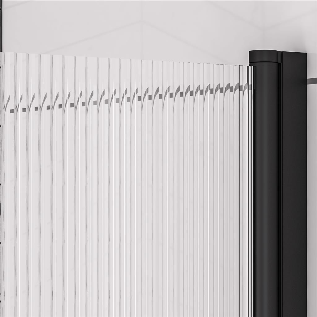 5mm Straight bath screen in fluted glass R-H Black