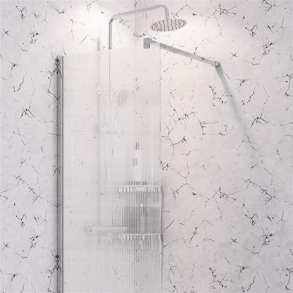 Vantage 2000 8mm Easy Clean 2000mm x 900mm Walk-In Shower Panel with Fluted Glass - Chrome