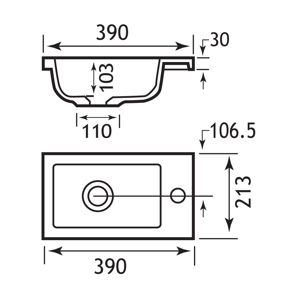 Quantum 21cm x 39cm 1 Tap Hole Cast Marble Basin - White