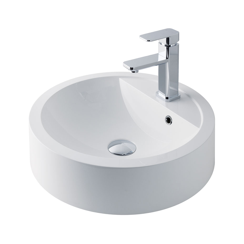 Renata 40cm x 43cm 1 Tap Hole Cast Marble Sit On Basin with Overflow - White