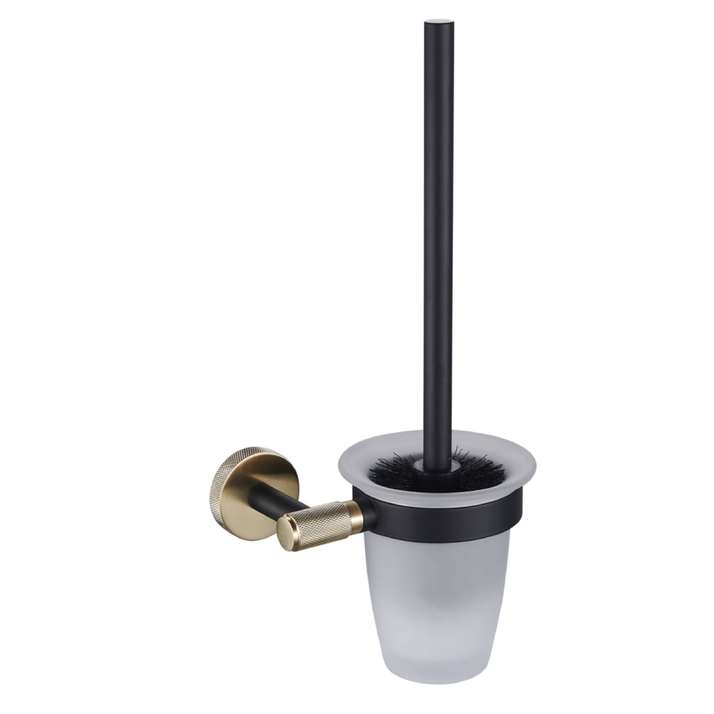 Catania Toilet Brush and Holder Glass Matt Black/Brushed Brass