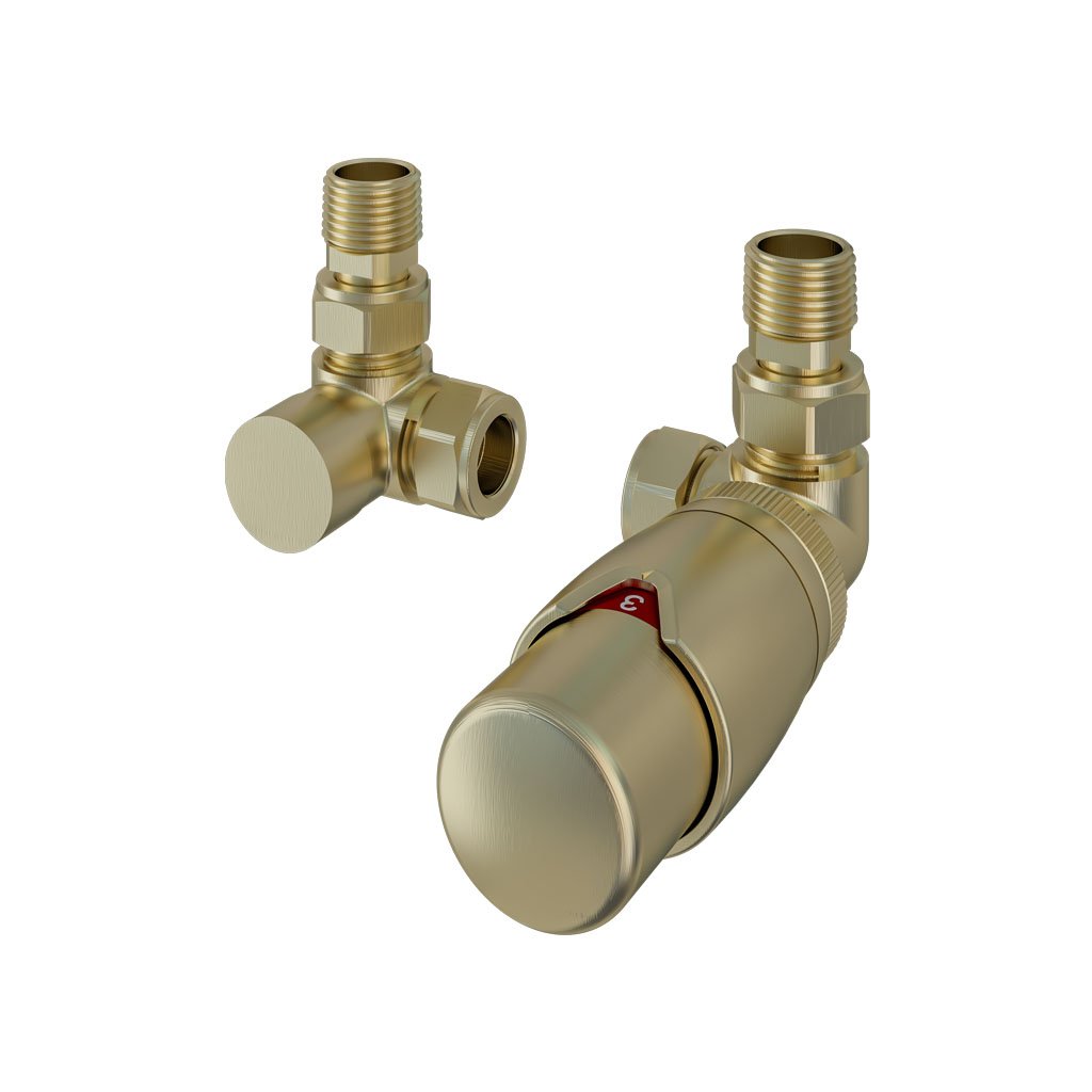 15mm Corner TRV and Lockshield Valve Brushed Brass