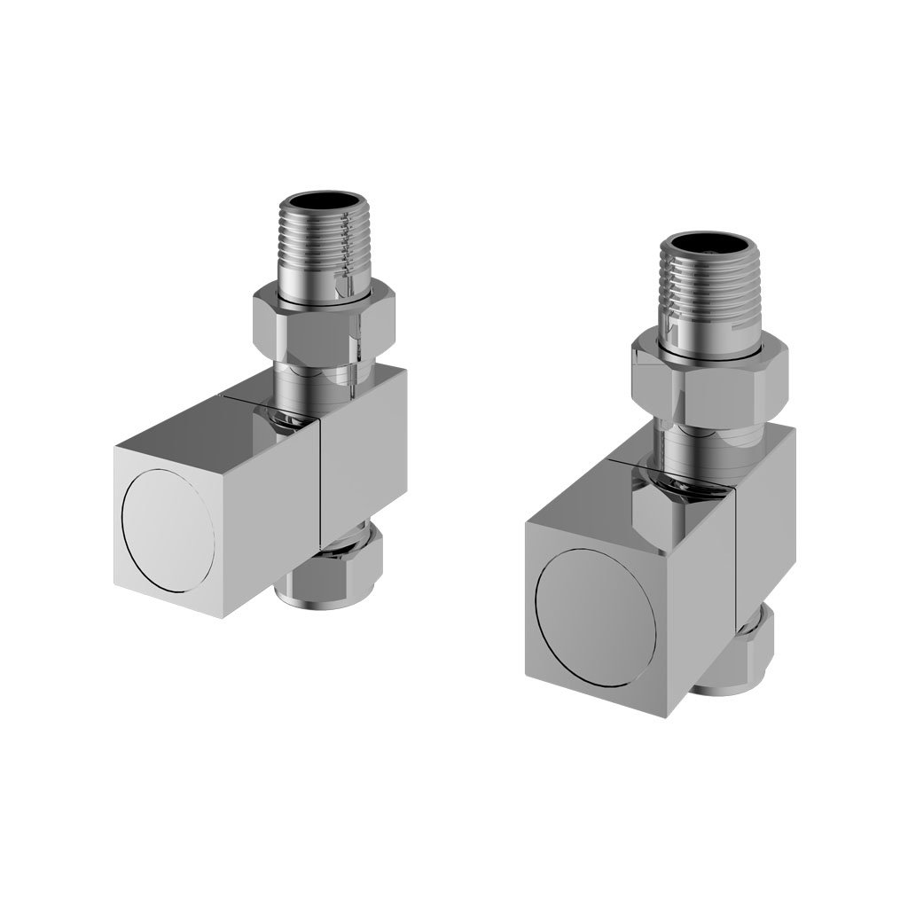 Straight Square Radiator Valves (pair) Chrome