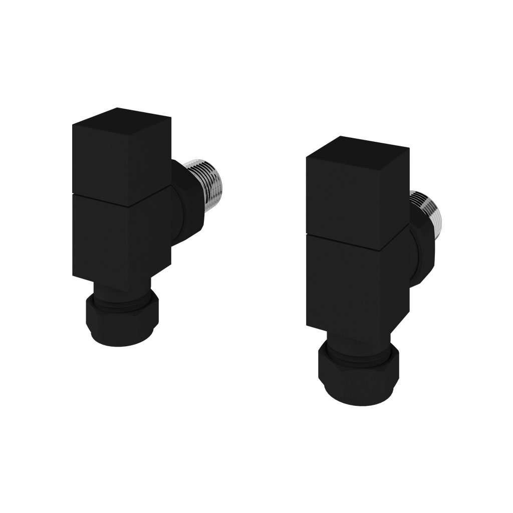 Angled Square Radiator Valves (pair) Matt Black