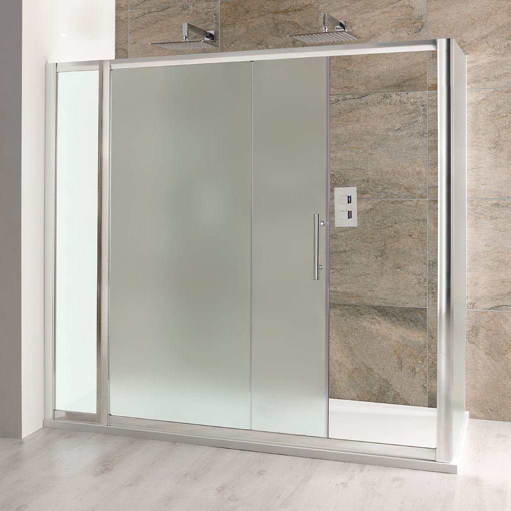 Volente 1850mm x 1200mm Frosted Slider Shower Door - Chrome