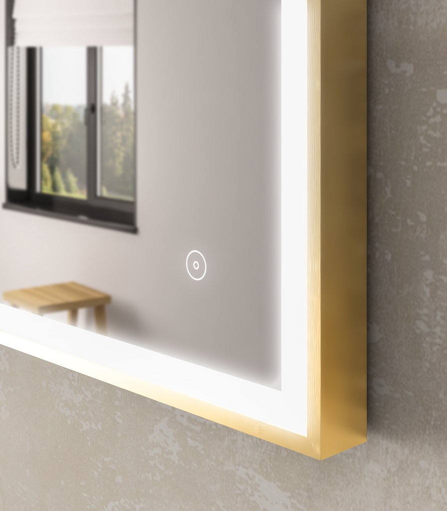 Castelli 800x600mm LED Framed Bathroom Mirror - Brushed Brass