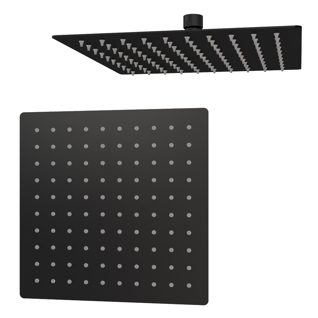 8" (200mm x 200mm) Square Fixed Over Head Shower Head - Matt Smooth Black