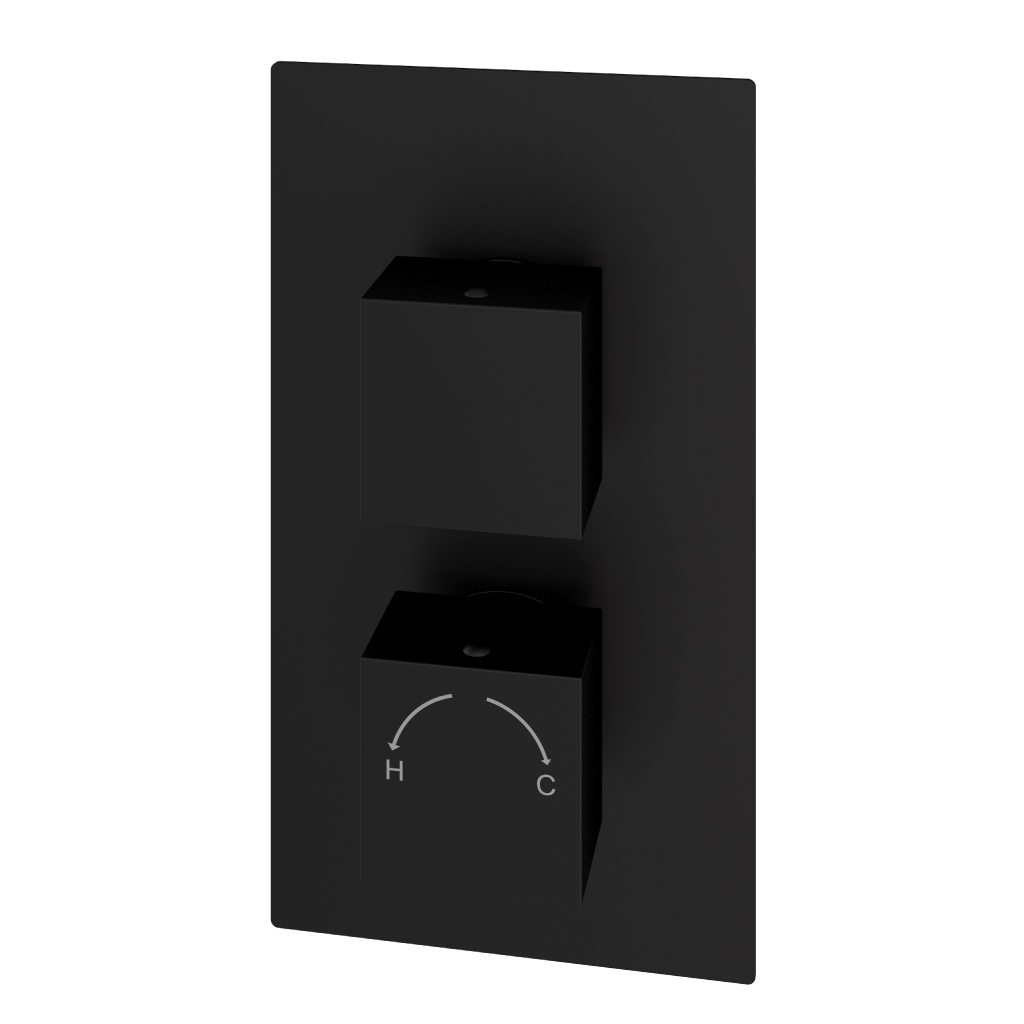 Concealed Thermostatic Twin Shower Valve with Square Handles - Matt Black