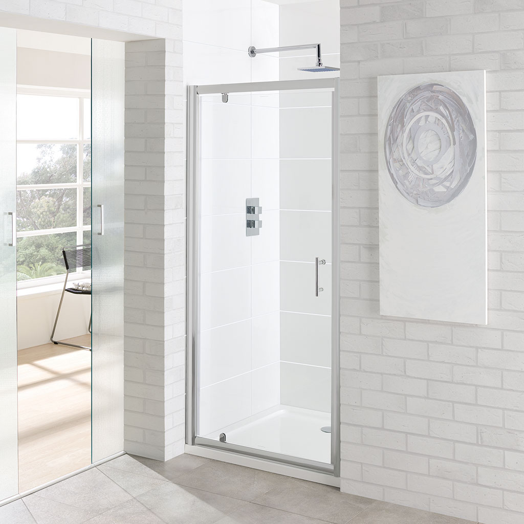 Vantage 6mm Easy Clean 1850mm x 900mm Pivot Shower Door - Chrome