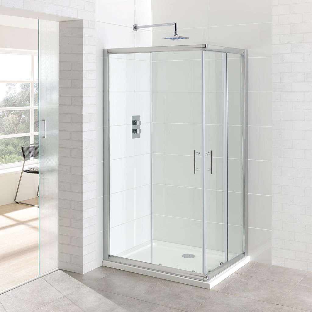 Vantage 6mm Easy Clean 1000mm x 760mm Offset Corner Entry Shower Enclosure - Chrome