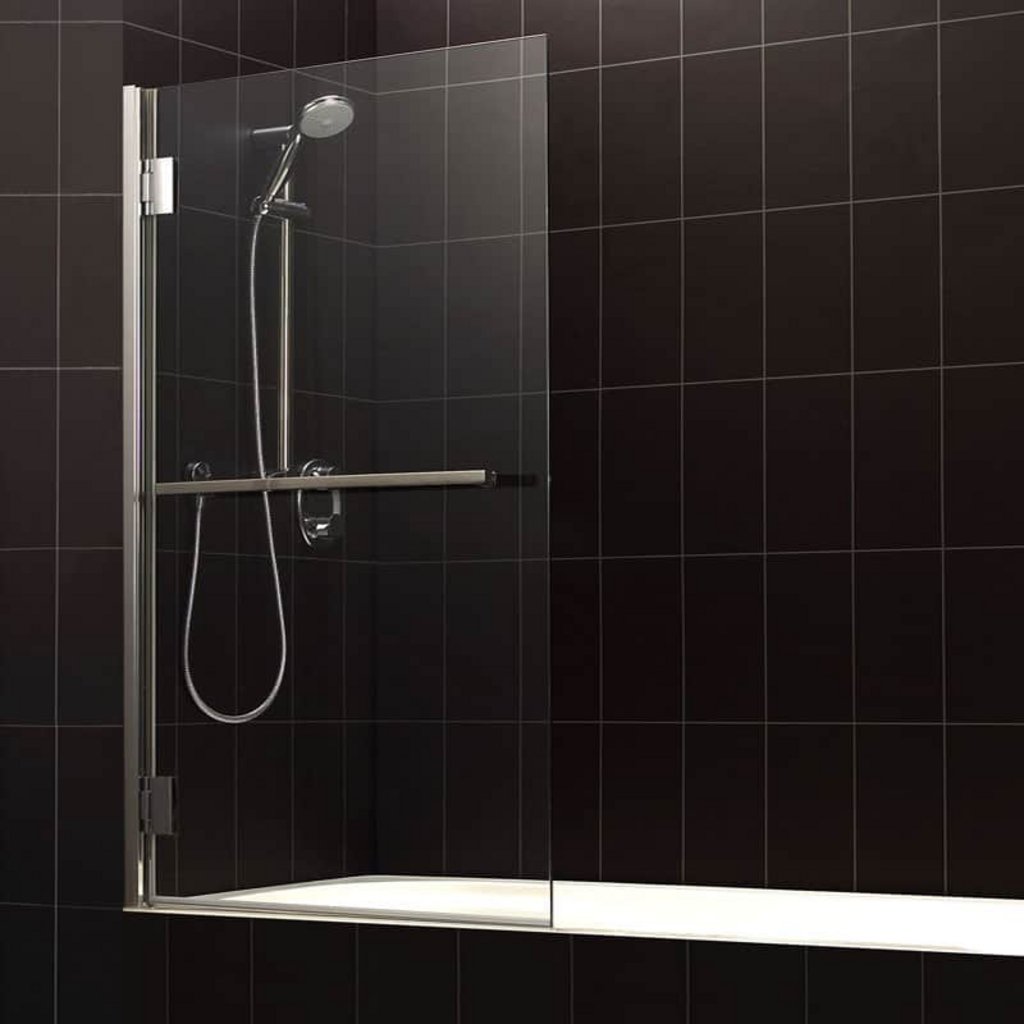 Corniche 8mm  1400 x 800mm Thin Edged Bath Screen with Towel Rail - Chrome Profiles