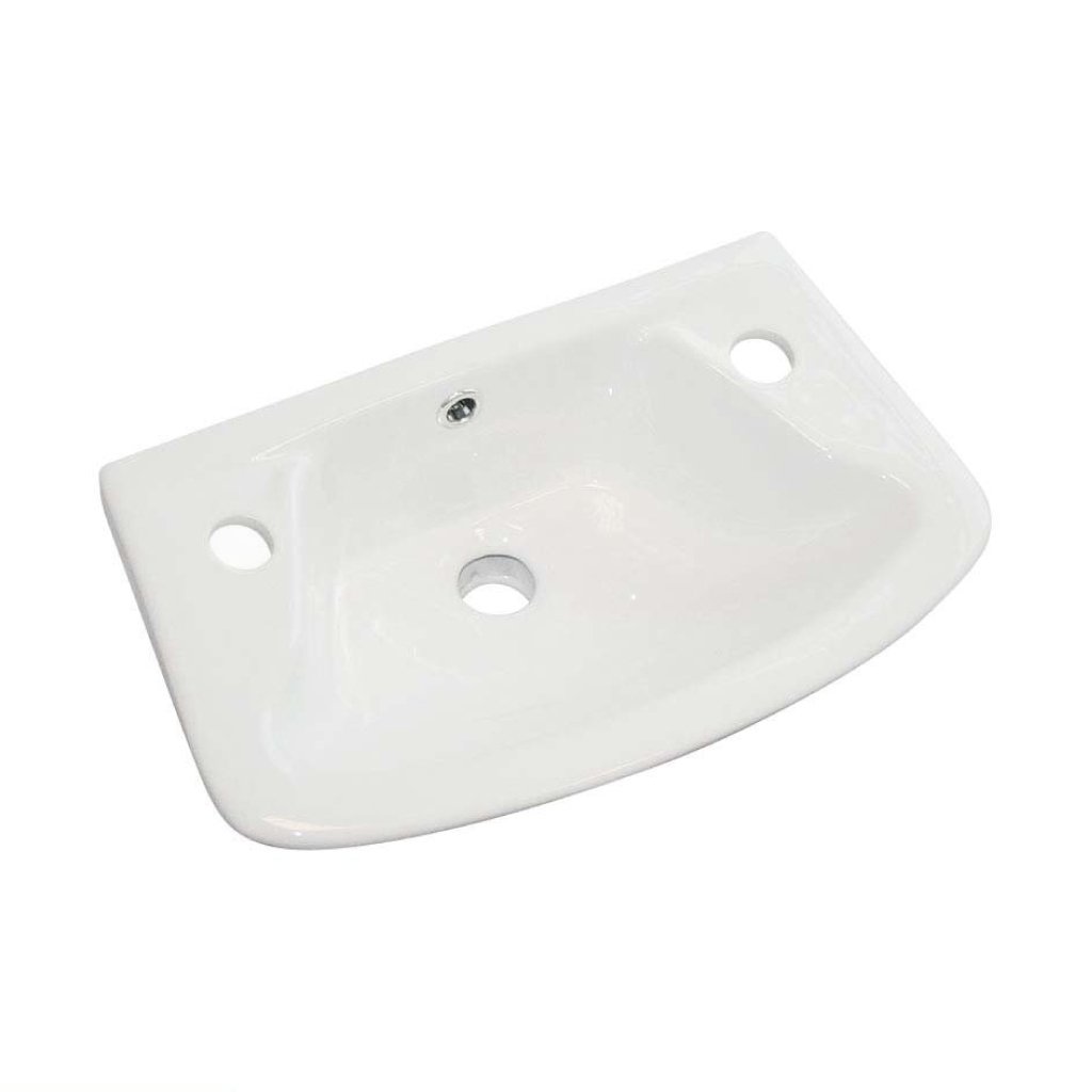 Loire 46cm x 27cm 2 Tap Hole Ceramic Cloakroom Basin with Overflow - White