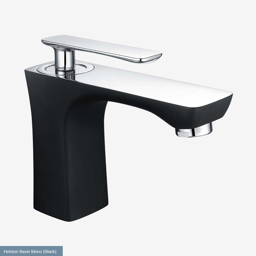 Helston Basin Mono Tap with Waste Gloss Black