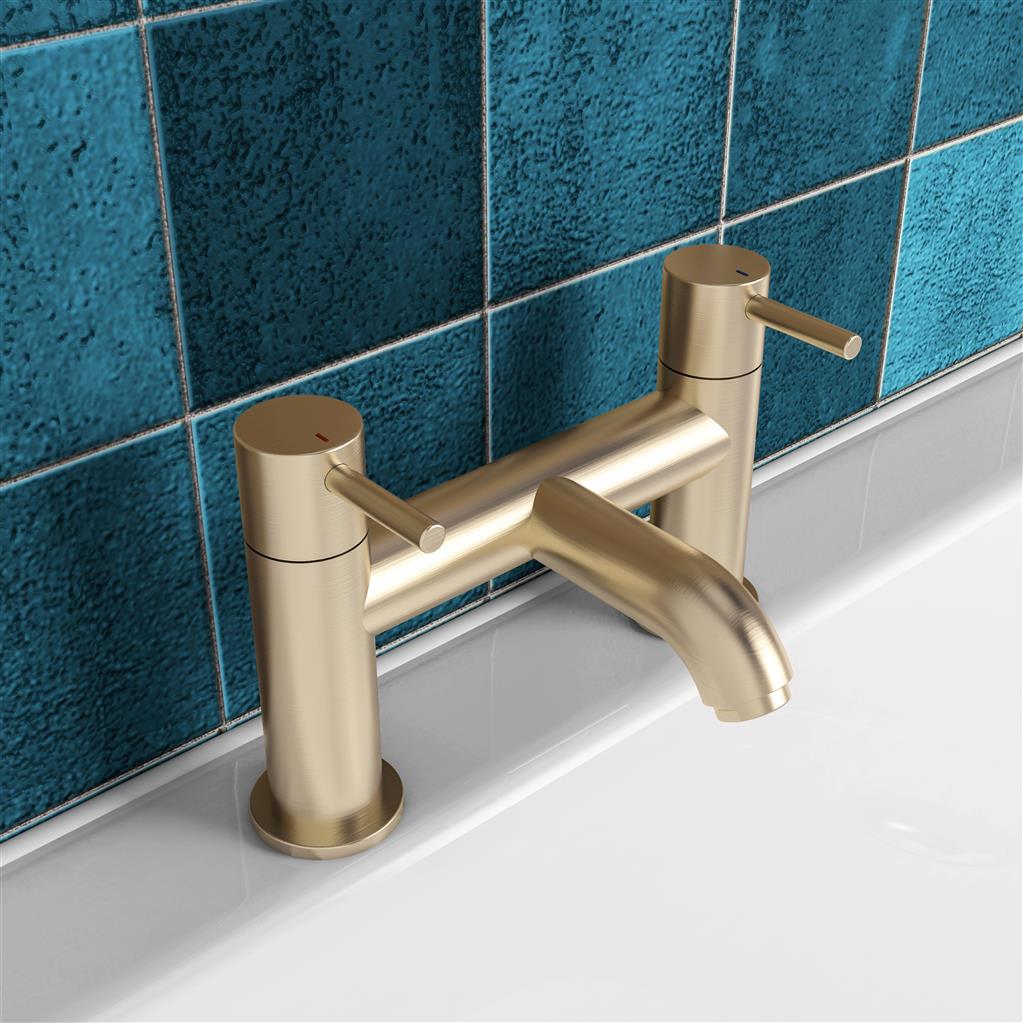 Meriden Bath Filler Tap with Curved Spout Brushed Brass