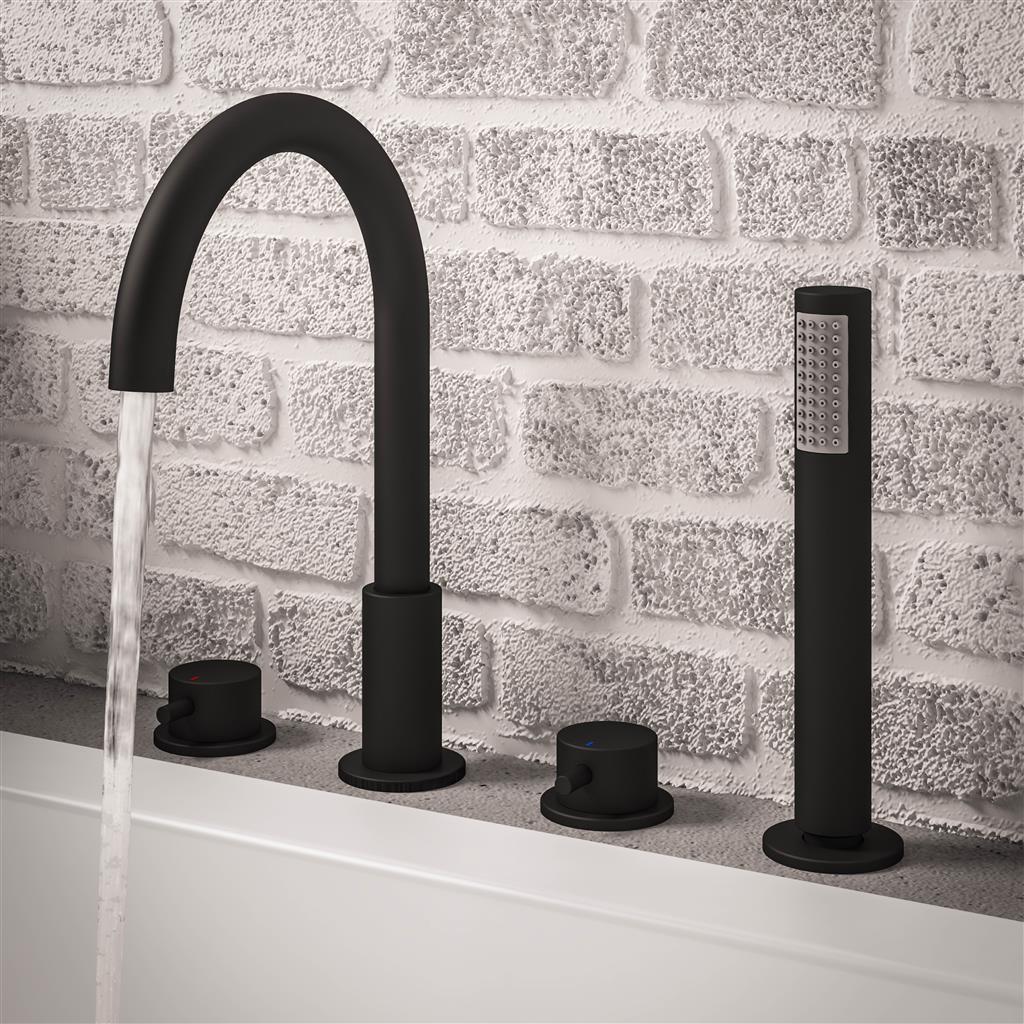 Meriden 4 Tap Hole Bath Shower Mixer Tap Matt Black