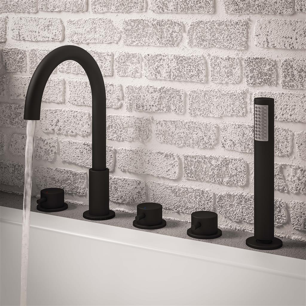 Meriden 5 Tap Hole Bath Shower Mixer Tap Matt Black