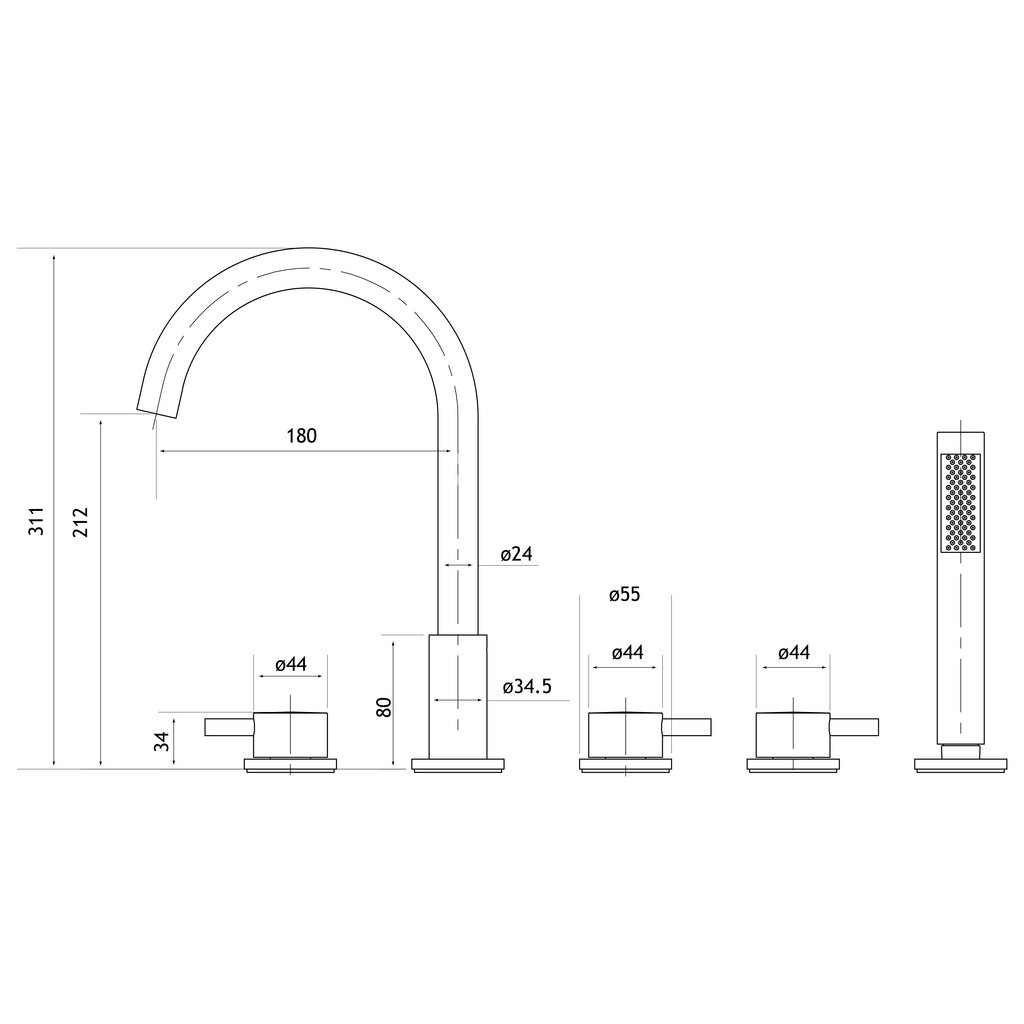 Meriden 5 Tap Hole Bath Shower Mixer Brushed Brass