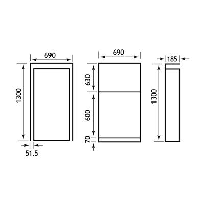 Oslo 69cm(W) x 187cm(D) WC Unit - White