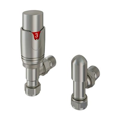 15mm Angled TRV & lockshield valve Brushed Nickel