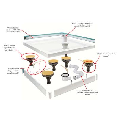 Volente Legs & Panel Kit for up to over 1200mm Quadrant Shower Trays - White