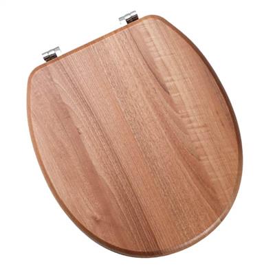 Sherwood Soft Close Toilet Seat with Chrome Hinges - Light Walnut